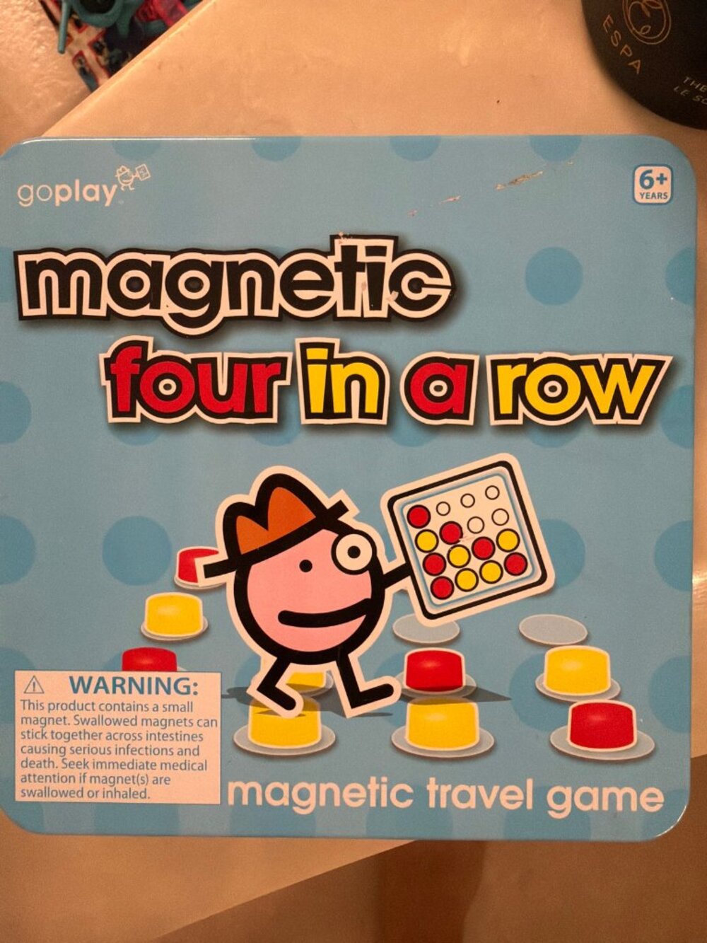 GoPlay Magnetic Four in a Row Travel Game Tin Ages 6+ Used